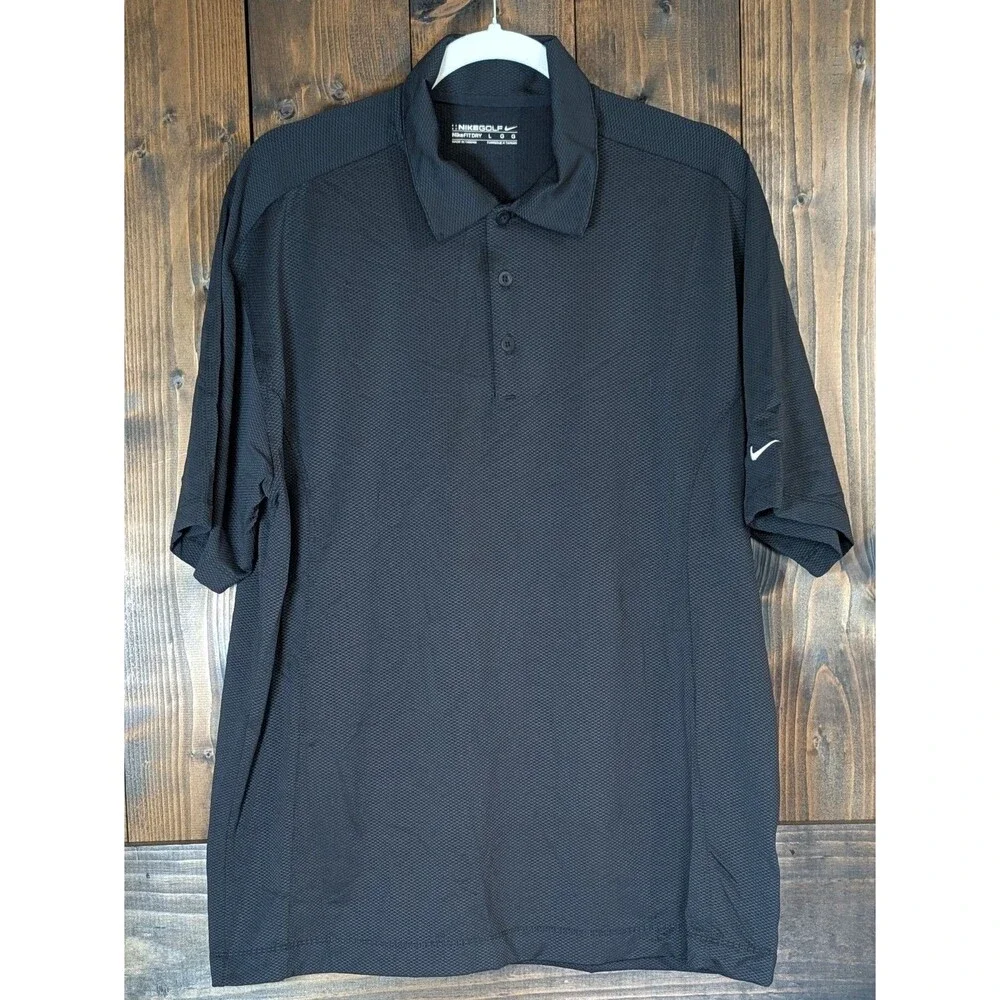 Nike Golf Mens L Black Fit DRY Performance Polo Shirt Short Sleeve